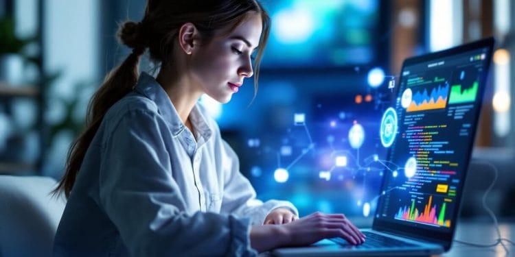 Mujer programando usando herramientas IA
